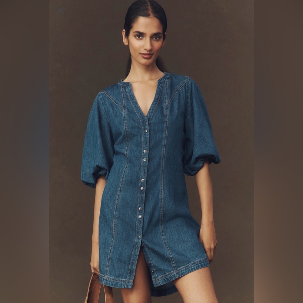 Anthropologie pilcro puff sleeve mini denim dress. Medium